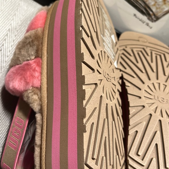 UGG NIB AUTHENTIC DISCO STRIPE CHESTNUT/PINK ROSE COMBO SLIDE SLIPPERS. - Picture 10 of 16